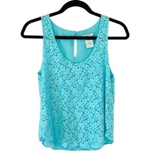 Aritzia Talula Floral Aqua Teal Blue Sleeveless Top Blouse SZ small